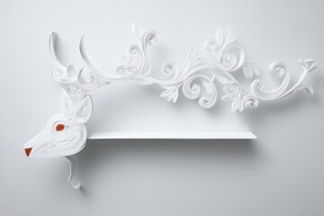 Animal Silhouette Quilling Concept. Stylish wall shelf featuring a decorative deer head design.