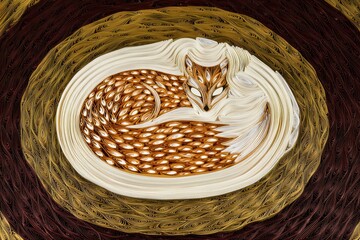 Animal Silhouette Quilling Concept. Abstract illustration of a curled-up fox in earthy tones.