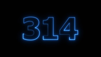 Abstract beautiful blue neon 314 number illustration background. Glowing neon countdown number icon background 4k.