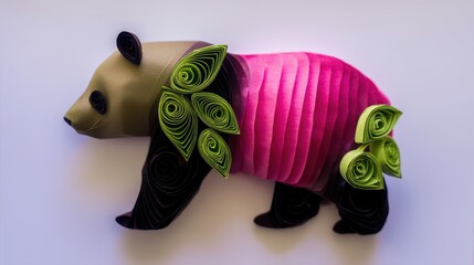 Animal Silhouette Quilling Concept. Colorful paper art representation of a panda bear.
