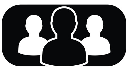 Simple black and white icon depicting three people s upper bodies