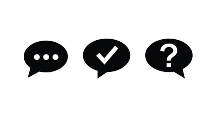 Simple communication icons depicting ellipsis check mark and question mark symbols