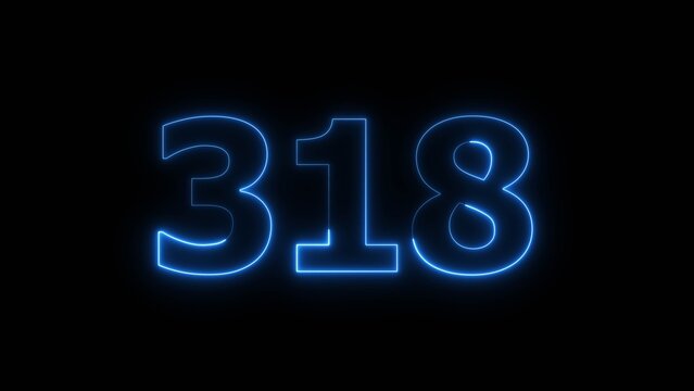 Abstract beautiful blue neon 318 number illustration background. Glowing neon countdown number icon background 4k.