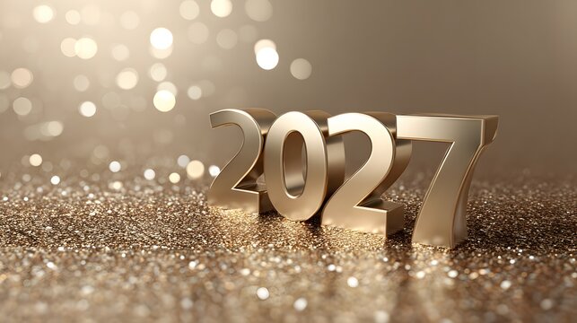 Happy New Year 2017. Golden numbers on a bokeh background with golden sparkles.