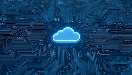Digital Cloud Icon on Circuit Board Background