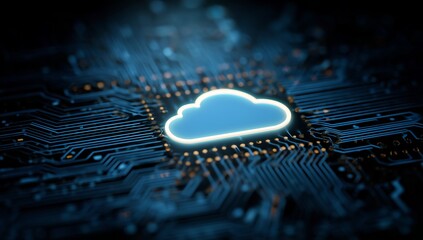 Digital Cloud Icon on Circuit Board Background