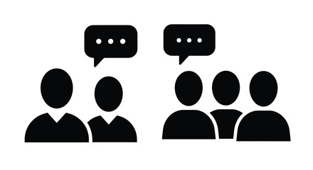 Group of people communicating with speech bubbles black and white icon