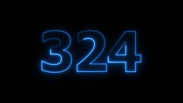 Abstract beautiful blue neon 324 number illustration background. Glowing neon countdown number icon background 4k.