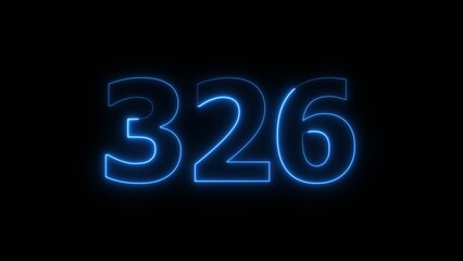 Abstract beautiful blue neon 326 number illustration background. Glowing neon countdown number icon background 4k.