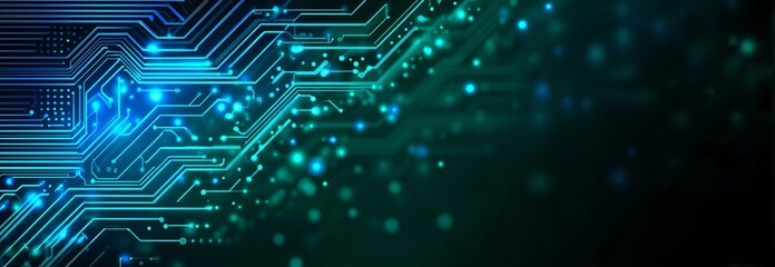 Abstract Digital Circuit Board with Neon Lights