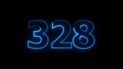 Abstract beautiful blue neon 328 number illustration background. Glowing neon countdown number icon background 4k.