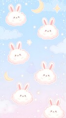 Dreamy pastel sky with chubby bunny clouds