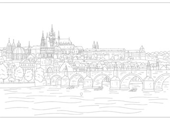 Obraz premium Prague skyline features bridges architecture water