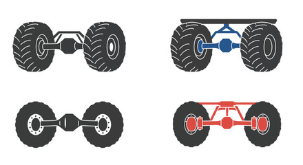 Detailed illustration of monster truck wheel and axle configurations © Tm Studio