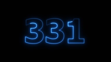 Abstract beautiful blue neon 331 number illustration background. Glowing neon countdown number icon background 4k.