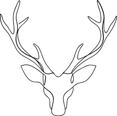 Continous line drawing line art deer head with antlers animal wildlife
