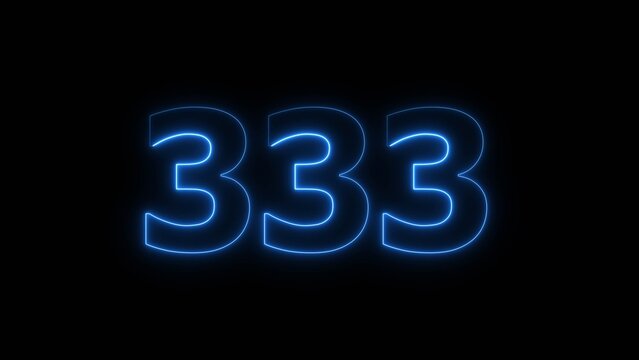 Abstract beautiful blue neon 333 number illustration background. Glowing neon countdown number icon background 4k.