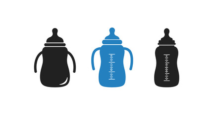 Three baby bottles in different colors a simple graphic illustration