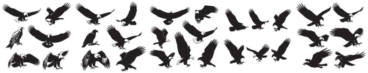 Set of eagle silhouette vectors
