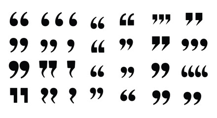 Collection of various black quotation marks arranged on a white background