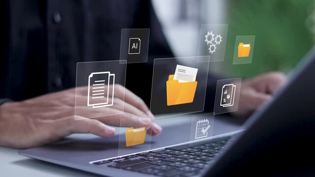 Document management concept, Online document file data software for efficient archiving. Enterprise content management. 