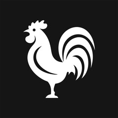 Bold rooster silhouette vector art, minimalist farm animal logo on white for eco friendly product labels and farm branding.