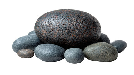 Basalt pebble background isolated on a Transparent background, PNG file.