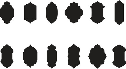 Islamic Window and Lantern Shapes Vector Set .  Arabic Ornament Silhouettes © Sahajahan