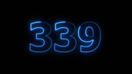 Abstract beautiful blue neon 339 number illustration background. Glowing neon countdown number icon background 4k.