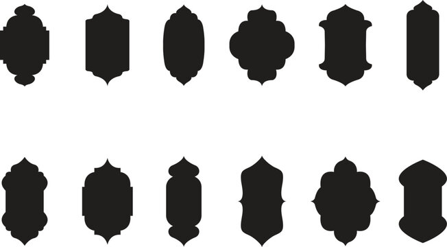 Islamic Window and Lantern Shapes Vector Set .  Arabic Ornament Silhouettes