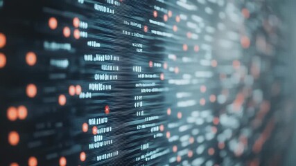 Light blue data and red dots are flowing on a dark digital screen, representing decision making fear, job insecurity and the fear of a better option