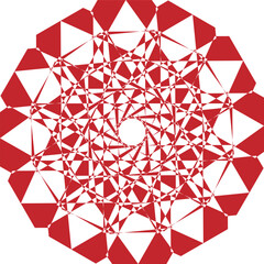 a complex geometric pattern, characterized by its symmetrical arrangement of shapes and lines, radiating from a central point. 