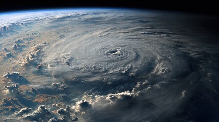 A stunning close-up of a hurricane swirling over the ocean, showcasing vivid cloud formations and vibrant colors, capturing the raw power and beauty of nature from a breathtaking perspective.