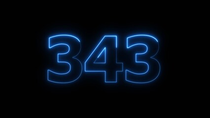 Abstract beautiful blue neon 343 number illustration background. Glowing neon countdown number icon background 4k.