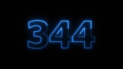 Abstract beautiful blue neon 344 number illustration background. Glowing neon countdown number icon background 4k.