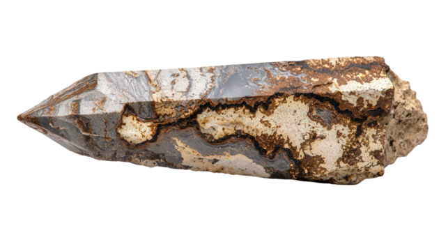 Belemnite fossil fragment background isolated on a Transparent background, PNG file.