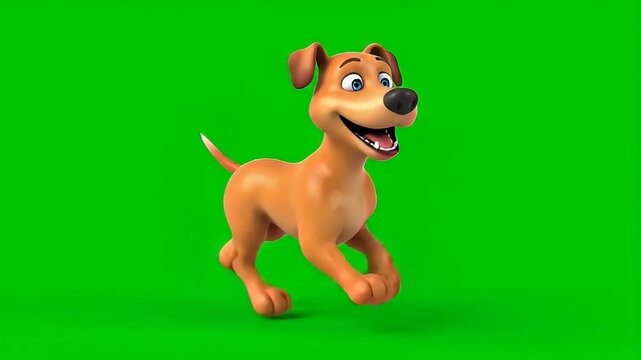 Animation A happy, cartoon-style brown dog with its mouth open, running on a green screen background.