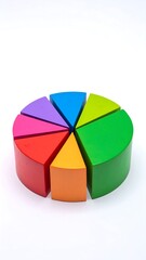 Obraz premium Colorful pie chart, wooden segments on white background