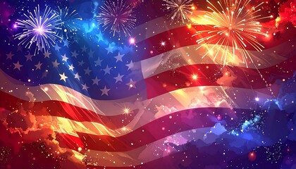 American flag with fireworks