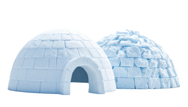  Pair of Snow Igloos Collection in Unique Shape Variations isolated on transparent background.