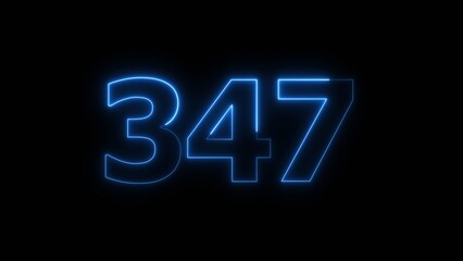 Abstract beautiful blue neon 347 number illustration background. Glowing neon countdown number icon background 4k.