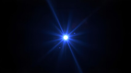 Lens flare, abstract blue flare light on the black background.