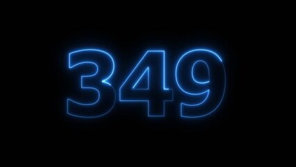 Abstract beautiful blue neon 349 number illustration background. Glowing neon countdown number icon background 4k.