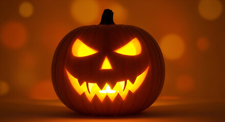 Spooky Jack-o'-Lantern Halloween Pumpkin with Glowing Face