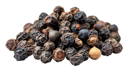 Black peppercorn background isolated on a Transparent background, PNG file.
