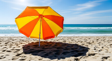 Beach umbrella on sandy coastline
