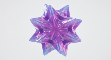 Obraz premium Detailed, 3D rendered depiction showcases a shiny, iridescent, star-shaped object suspended against a clean white background, presenting an intriguing and captivating abstract composition with...