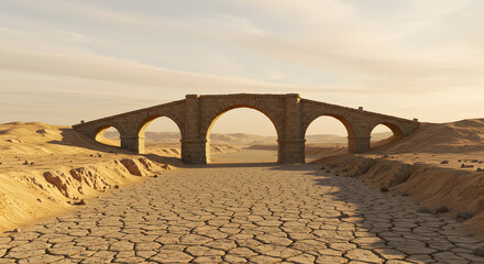 Ancient Stone Bridge Over Dry Riverbed