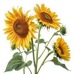 Obraz premium Golden Sunflowers Blooming, Studio Shot on White, Floral ,Summer