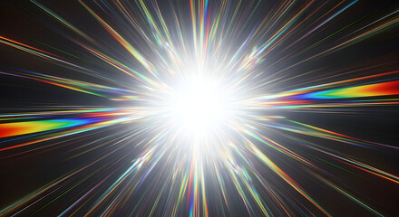 Bright light burst with rainbow refractions
